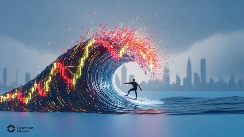 Forex chart demonstrating high market volatility with sharp price fluctuations, illustrating opportunities for profit driven by economic indicators and central bank news.