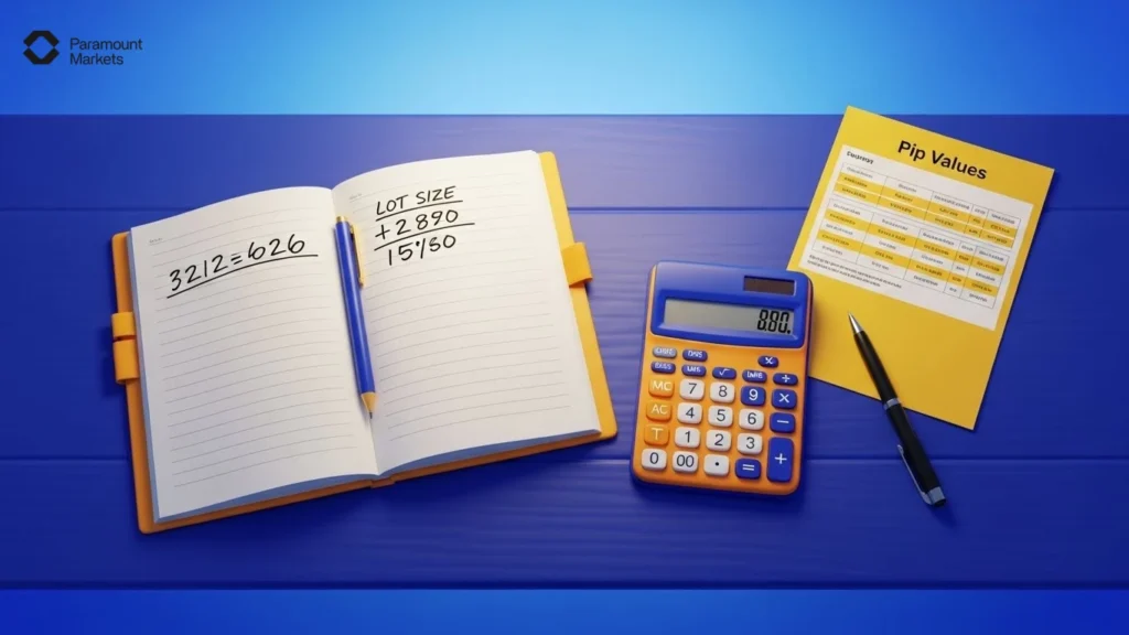 Step-by-step process for calculating the ideal forex lot size using a formula based on account equity, risk percentage, and stop-loss distance.